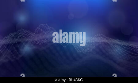 Futuristic background design with wire frame terrain landscape, Abstract cyberspace polygonal grid. Digital technology concepts. Stock Photo