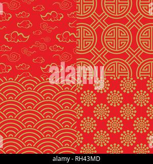 Chinese pattern set with traditional designs. vector illustration Stock Vector