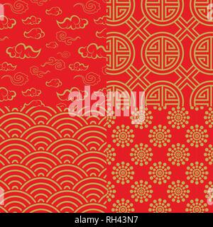 Chinese pattern set with traditional designs. vector illustration Stock Vector