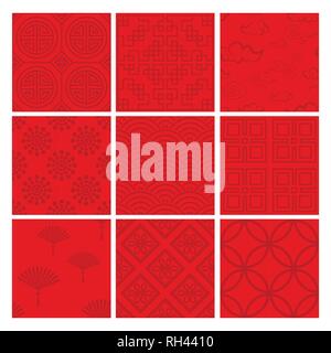 Chinese pattern set with traditional designs. vector illustration Stock Vector