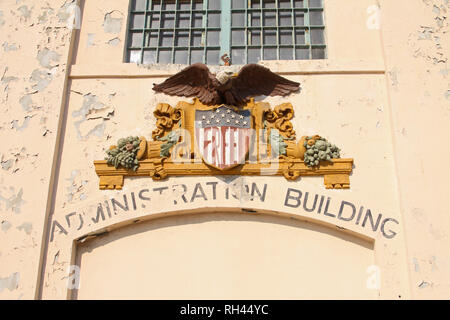 Entrance to administrative offices, Alcatraz prison, San Francisco, California, USA Stock Photo