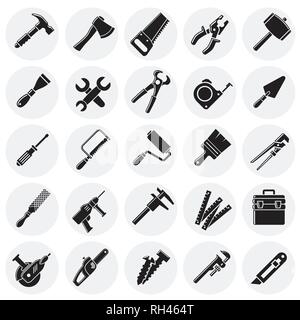 Tools icons set on circles background for graphic and web design, Modern simple vector sign. Internet concept. Trendy symbol for website design web button or mobile app. Stock Vector