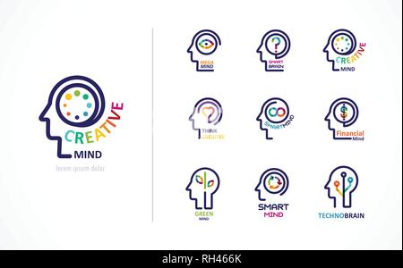 Brain, Creative mind, learning and design icon. Man head, people symbol. vector illustration Stock Vector