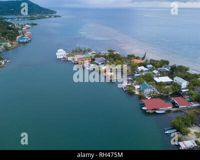 Aerial view of the Oak Ridge area of Roatan Honduras. Stock Photo