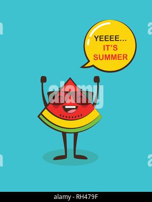 it is summer time. funny watermelon character. vector illustration Stock Vector