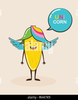 funny magical corn character with funny quote. Cartoon face food emoji. Funny food concept. vector illustration Stock Vector