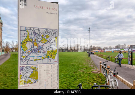 Parker's Piece, a green space near the centre of Cambridge, is believed to be the birthplace of the rules of Association Football in 1863. Stock Photo