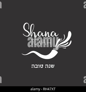 jewish holiday rosh hashanah greeting card with traditional icon. happy new year in hebrew. vector illustration Stock Vector