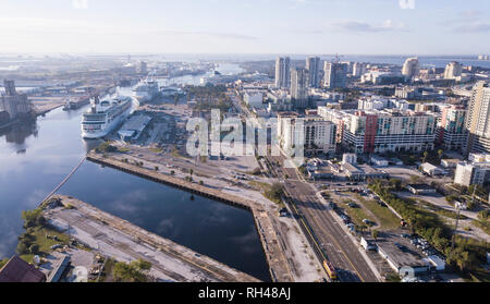 Aerial view of cruise port and downtown area in Tampa, Florida. Stock Photo