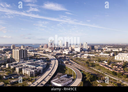 Aerial view of downtown Tampa, Florida and surrounding highways and industrial areas. Stock Photo