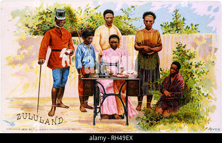 SINGER SEWING COMPANY advert about 1890 showing one of their machines in use in southern Africa Stock Photo