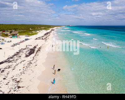 Low aerial view of Playa San Martin beach on the east side of Cozumel, Mexico. Stock Photo