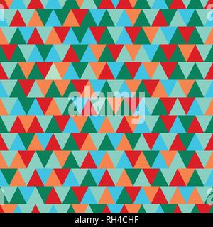 Vector Seamless colorful triangle pattern. Geometric abstract texture. Green, red, orange and blue triangles. Stock Vector