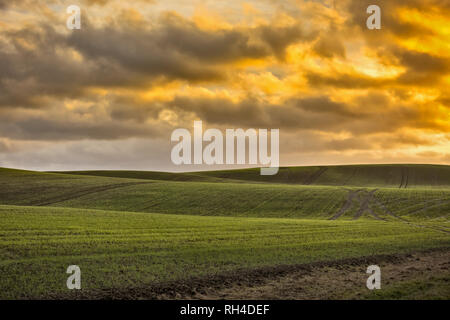 Rolling hills at sunset in Sutton in Ashfield, Nottinghamshire England Stock Photo
