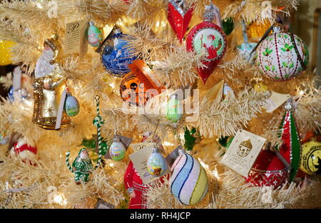 Wilton, CT USA. Nov 2018. Beautiful Christmas tree ornaments. Stock Photo