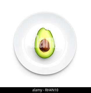 Avocado on plate over white background, top view Stock Photo