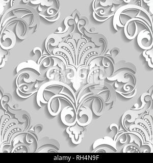 Vector Damask Seamless Background with 3d Floral Pattern for Greeting ...