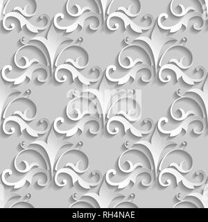 3D white pattern Paper cut, Vector damask seamless pattern Elegant luxury texture for interior wallpapers, backgrounds ,wall and floor tile 3d pattern Stock Vector