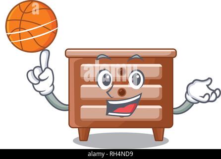 With basketball bidside table in shape cartoon wood Stock Vector