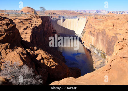 Glen canyon Dam, in Arizona, United States. Overview of the dam and Lake Powell, reservoir on the Colorado River Stock Photo