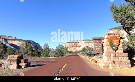 USA, Utah: entrance to the Zion National Park, located in southwestern Utah Stock Photo