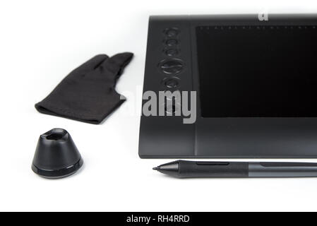 Graphic tablet with pen for illustrators, painters and designers on white background Stock Photo