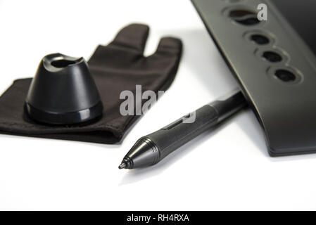 Graphic tablet with pen for illustrators, painters and designers on white background Stock Photo