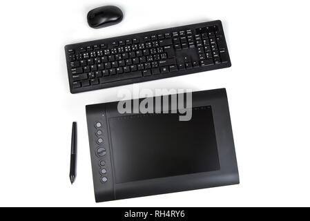 Graphic tablet with pen for illustrators, painters and designers on white background Stock Photo