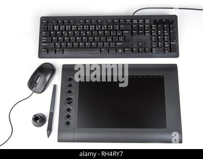 Graphic tablet with pen for illustrators, painters and designers on white background Stock Photo