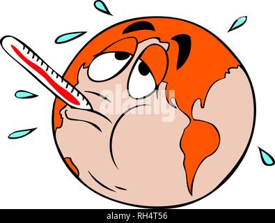 Cartoon Illustration of the earth threatened by global warming. Stock Vector