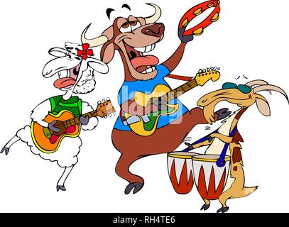 A group of animals making music. Hornies Band Stock Vector