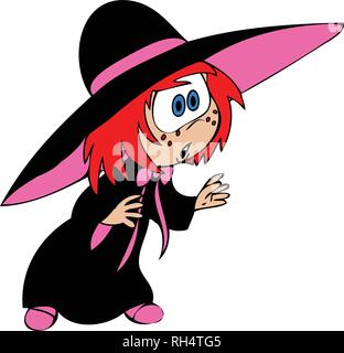 Cartoon witch vector illustration wearing a big hat dressed for halloween Stock Vector