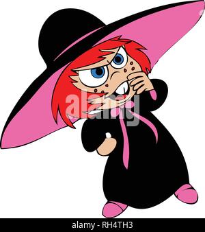 Cartoon witch vector illustration wearing a big hat dressed for halloween Stock Vector