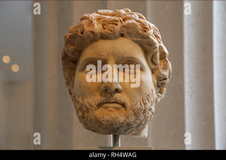 Marble portrait of the emperor Hadrian (76-138).  Roman, Imperial, ca. 150-75. Met. NY. USA. Stock Photo