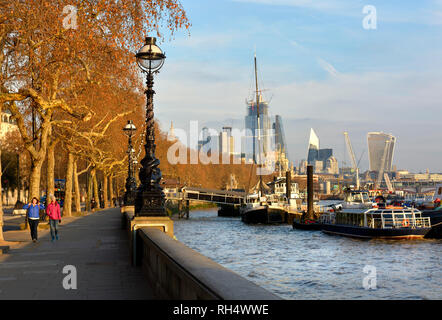 London, England, UK. River Thames and buildings on the South Bank seen from the Victoria Embankment. Stock Photo