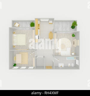 3d interior illustration rendering of furnished home apartment Stock Photo