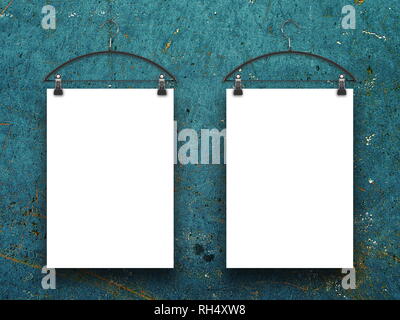 Two blank frames against blue rusty metal background Stock Photo
