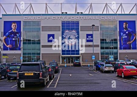View of front entrance to the Cardiff City Football Club Stadium at