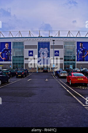 View of front entrance to the Cardiff City Football Club Stadium at  Leckwith on the outskirts of Cardiff.Cars parked outside Stock Photo - Alamy