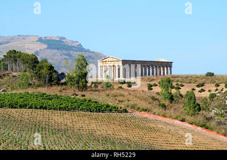 Ruins of the Greek temple in the ancient city of Segesta, Sicily, Italy. Stock Photo