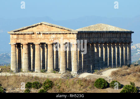 Ruins of the Greek temple in the ancient city of Segesta, Sicily, Italy. Stock Photo