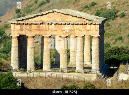 Ruins of the Greek temple in the ancient city of Segesta, Sicily, Italy. Stock Photo