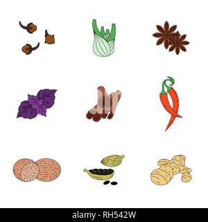 Spices set of colored icons. Vector image Stock Vector