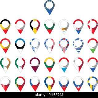 pin of the countries of the european union Stock Vector