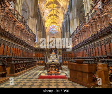 Seville, Spain - January 13, 2019: The wooden choir of the Cathedral of Seville in Andalusia, Spain Stock Photo