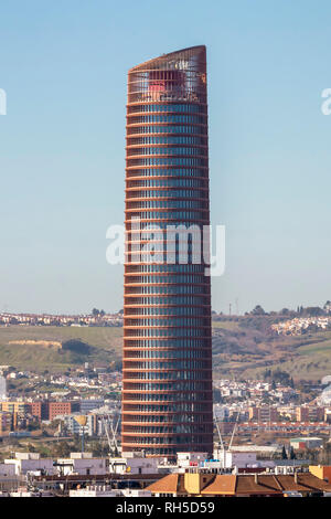 The Sevilla Tower (Torre Sevilla), known until 2015 as the Cajasol Tower or Pelli Tower, is the first office skyscr Stock Photo