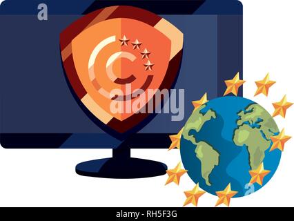 computer world security copyright of intellectual vector illustration Stock Vector