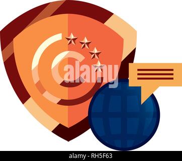 shield protection world chat copyright of intellectual vector illustration Stock Vector