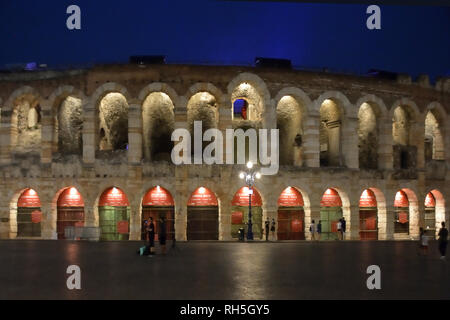 Roman amphitheater Arena di Verona in the center of Verona the evening - Italy. Stock Photo