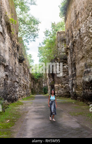 Young caucasian tourist in beautiful Avakas Gorge valley during trekking. Landscape taken on Cyprus island. Stock Photo